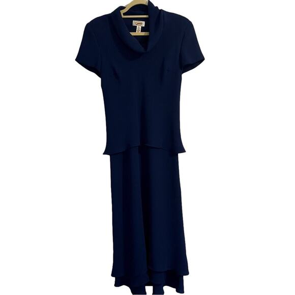 Talbots Maxi Dress Size 6 Petite Navy Blue Tailored Cowl Neck - Picture 2 of 9